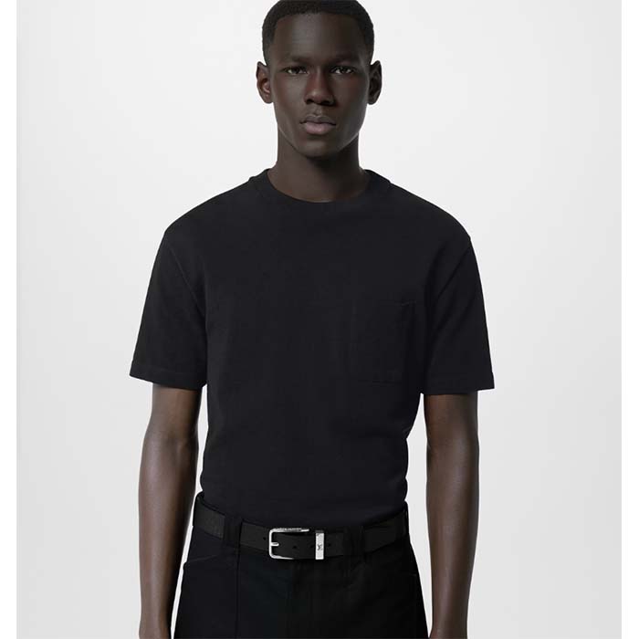 Louis Vuitton Unisex LV Pont Neuf 35 MM Belt Black Taiga Calf Leather Lining