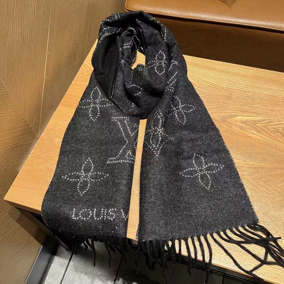 Louis Vuitton Unisex LV Mahina Flight Mode Scarf Black Cashmere Wool M77902