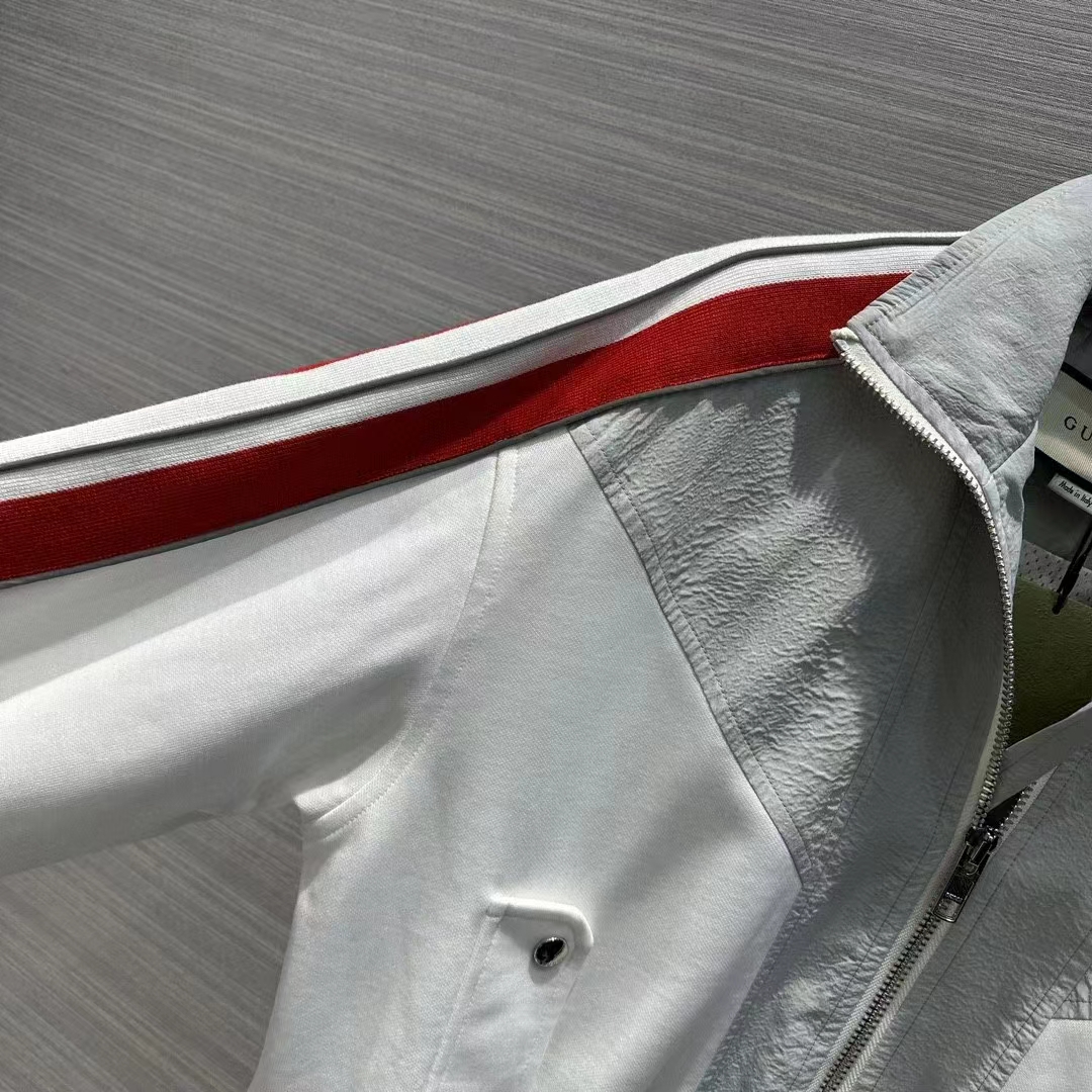 Gucci Men GG Technical Jersey Zip Sweatshirt Interlocking G Embroidered Patch High Neck Dropped Shoulder