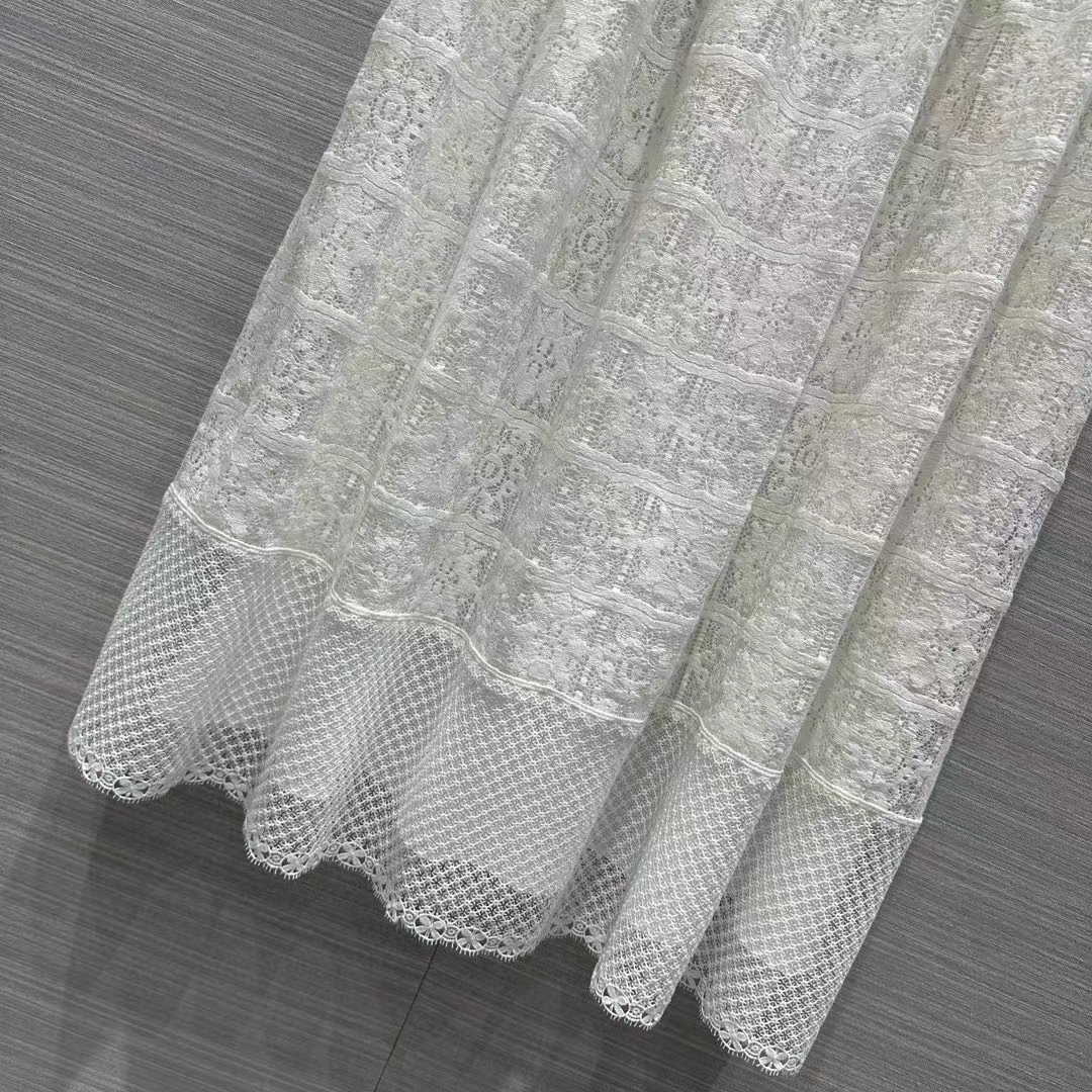 Dior Women CD Flared Mid-Length Skirt Ecru Technical Cotton Lace Star Motif