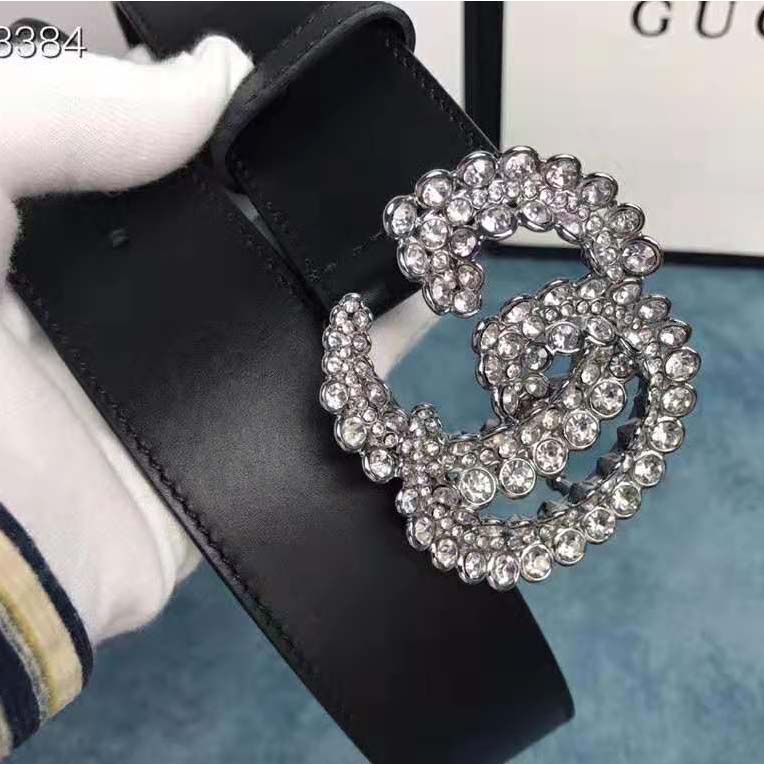 Gucci Unisex Leather Belt with Double G Buckle-Black