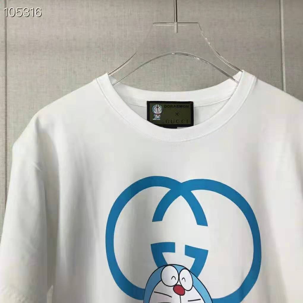 Gucci Men Doraemon x Gucci Oversize T-Shirt Ivory Cotton Jersey Crewneck-Blue