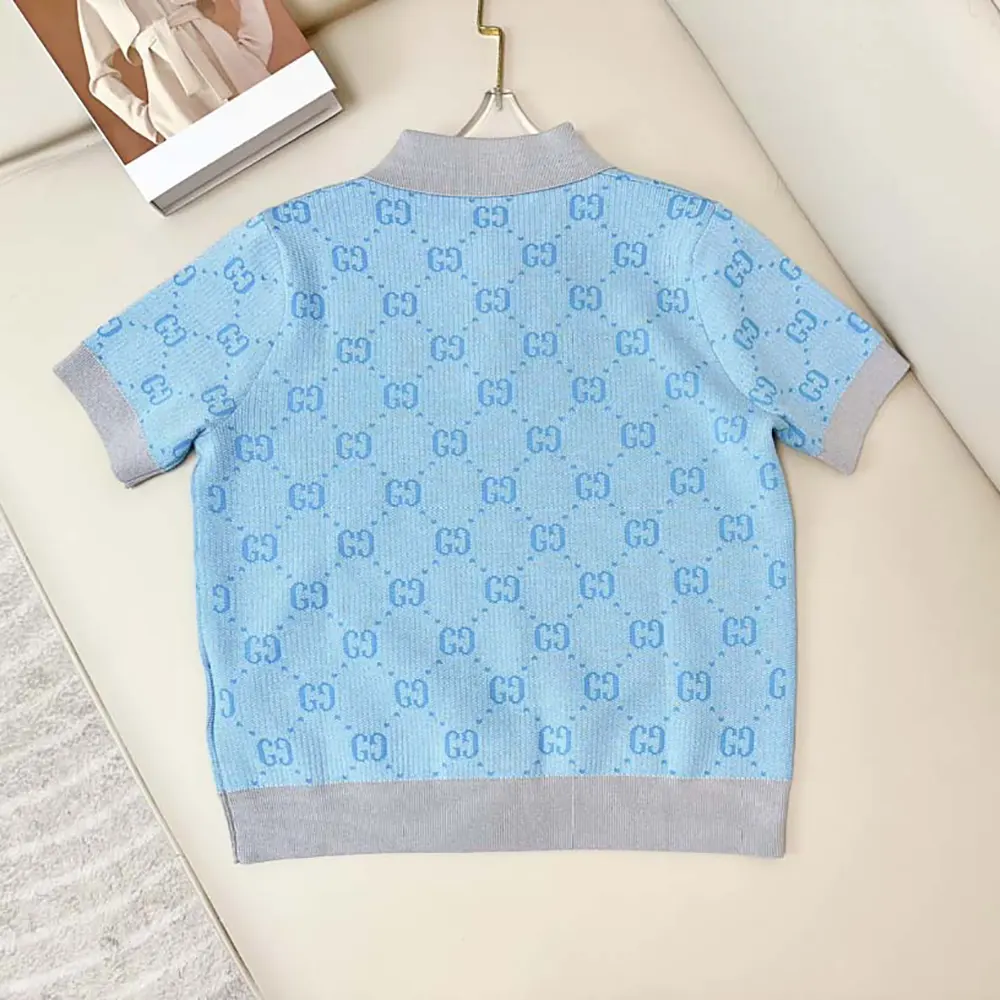 Gucci Women GG Wool Jacquard Polo-Blue 773631XKDK54576