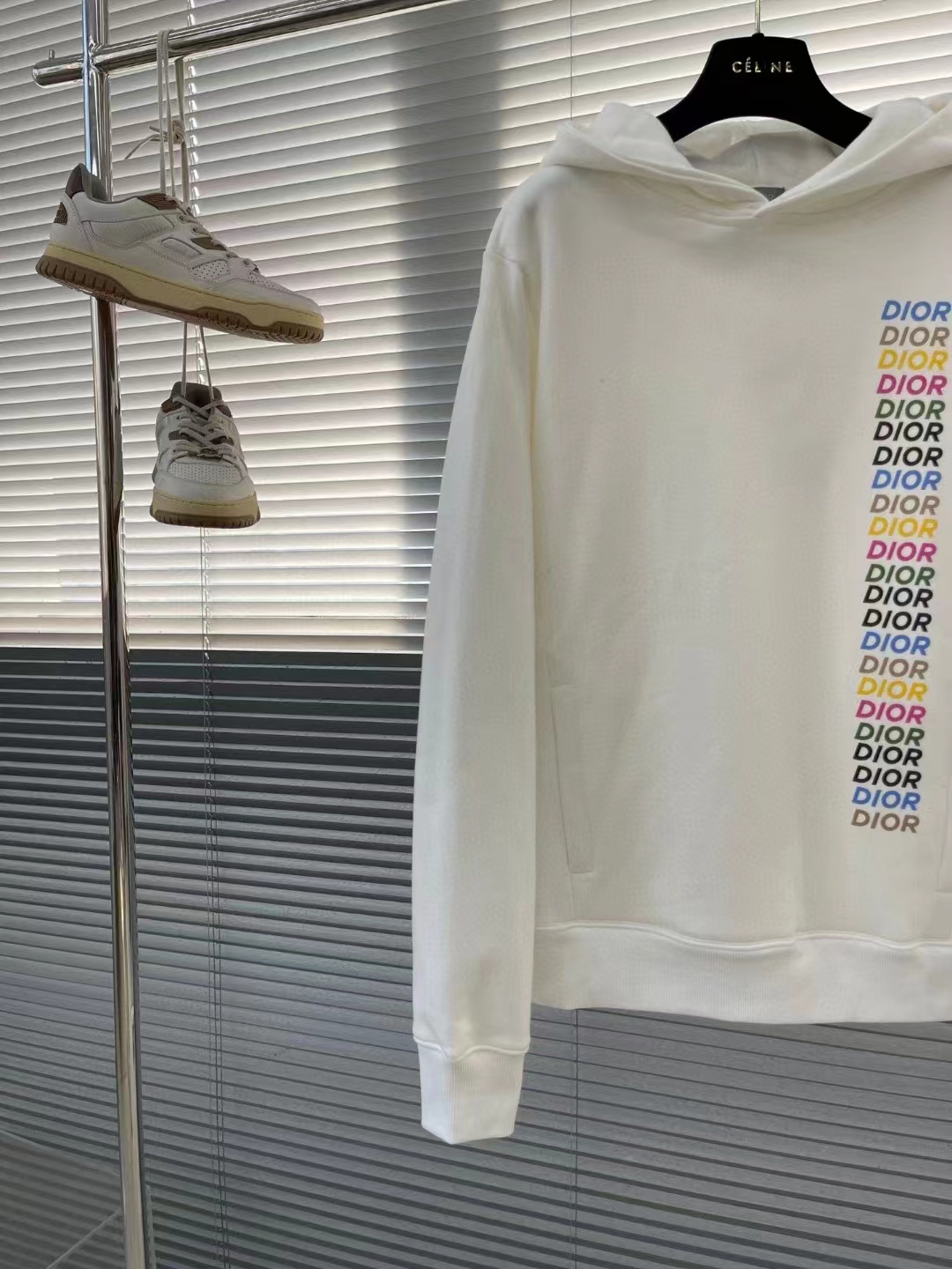 Dior Men CD Relaxed Fit Hooded Sweatshirt White Cotton Fleece