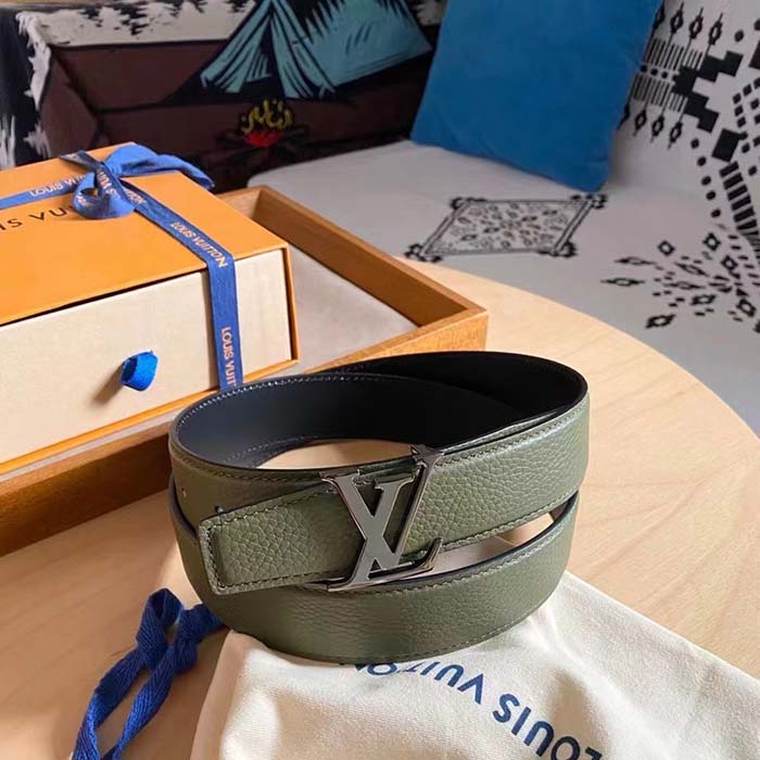 Louis Vuitton Unisex LV Rays 40 MM Reversible Belt Khaki Green Grained Leather Calf