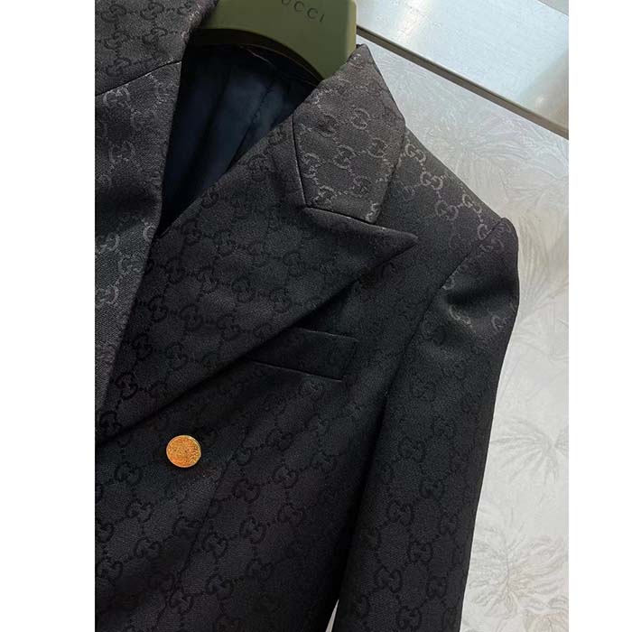 Gucci Women Light GG Canvas Single-Breasted Jacket Peak Lapel Flap Pockets