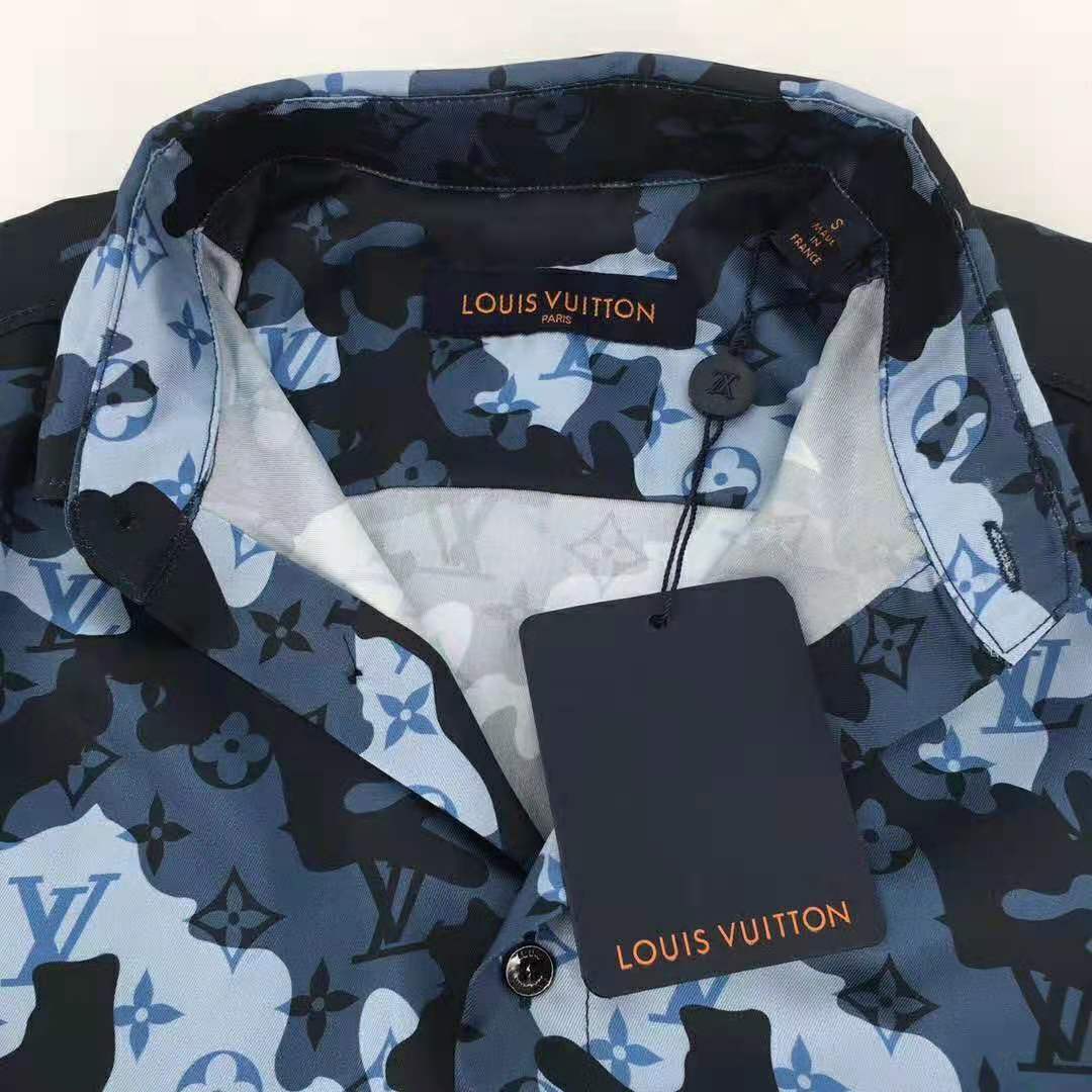 Louis Vuitton Women Camo Regular Silk Shirt LV Signature Blue Regular Fit