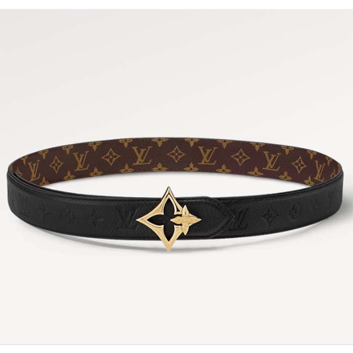 Louis Vuitton Unisex LV Flowergram 30 MM Reversible Belt Monogram Canvas Black Empreinte Leather