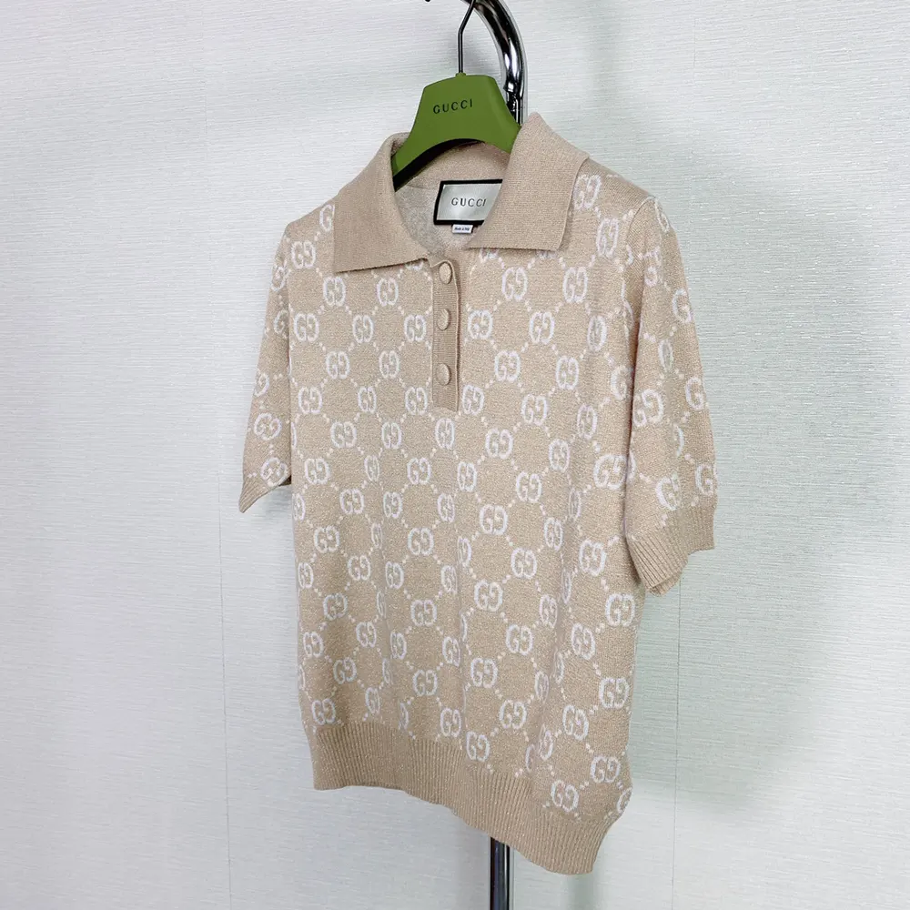 Gucci Women Lame GG Jacquard Knit Polo 678435XKB542132