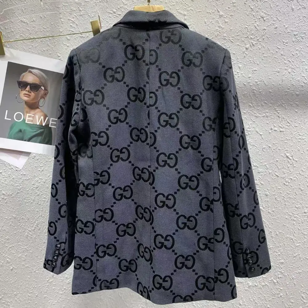 Gucci Men Gucci Embroidered Denim Blazer-Grey