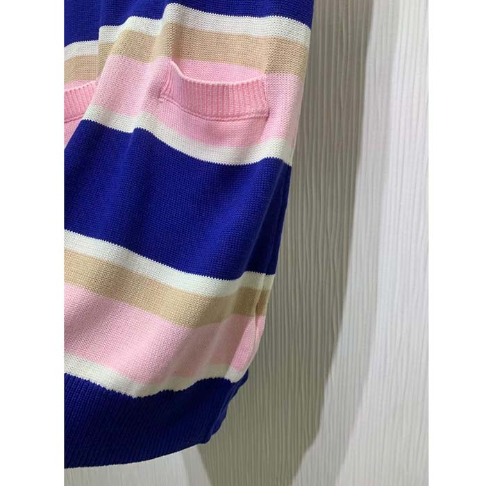 Gucci Women GG Striped Cotton Wool Dress Patch Round Neck