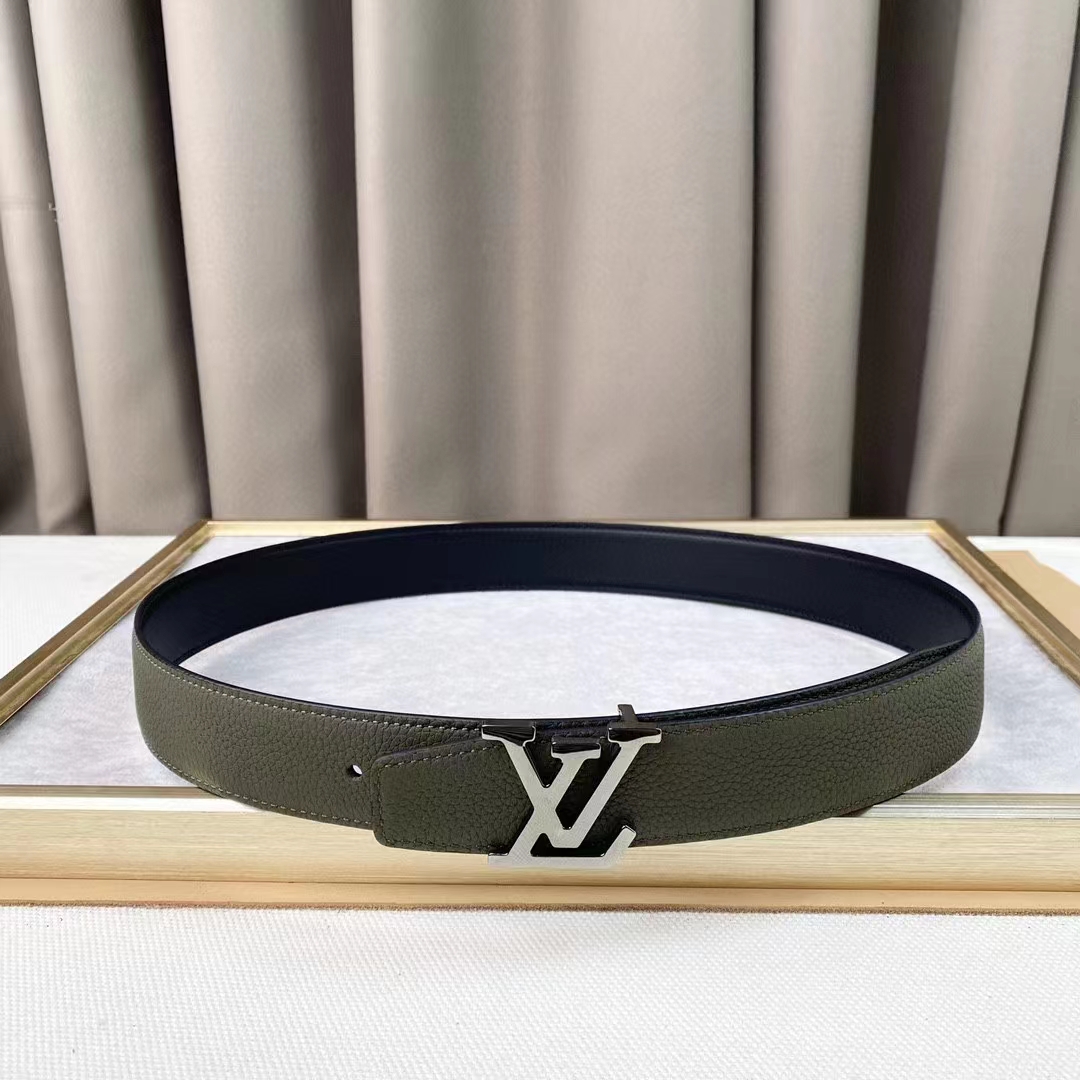 Louis Vuitton Unisex LV Rays 40 MM Reversible Belt Khaki Green Grained Calf Leather