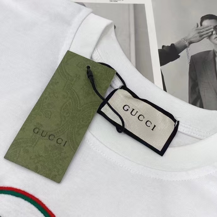 Gucci GG Men Cotton T-Shirt White Cotton Jersey Crewneck Oversize Fit