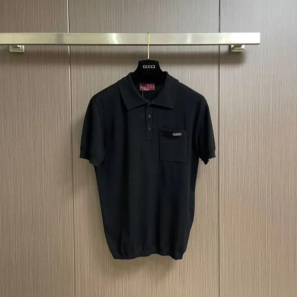 Gucci Men Fine Wool Knit Polo Top with Intarsia 824124XKEP1