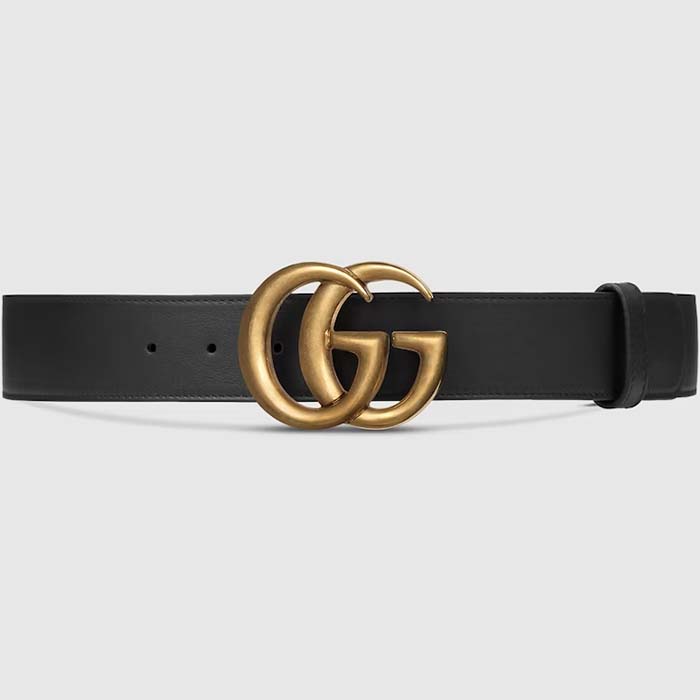 Gucci Unisex GG 2015 Re-Edition Wide Leather Belt Black Smooth Leather 3.8 CM Belt Width