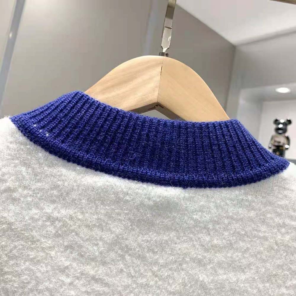 Fendi Men White Wool Sweater with High Collar and Long Sleeves