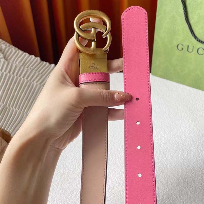 Gucci Women GG Marmont Reversible Belt Beige Pink Leather 3 CM Width Double G