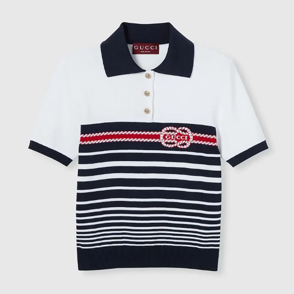 Gucci Women Cotton Stitch Polo Top with Intarsia ‎835916XKEVH