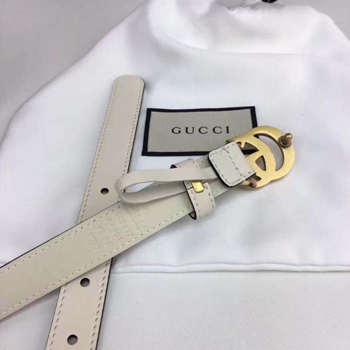 Gucci Unisex GG Leather Belt Double G Buckle White Leather 2 CM Width