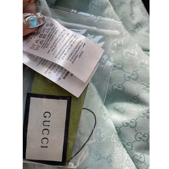 Gucci Men GG Canvas Hooded Bomber Jacket Pale Blue Two Side Pockets Padded Drawstring Hem