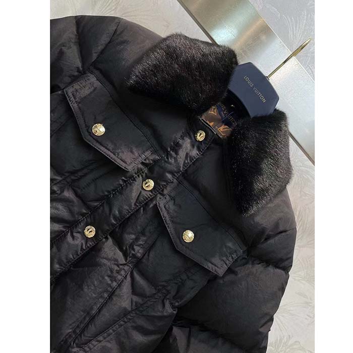 Louis Vuitton Women LV SKI Crinkled Nylon Peplum Puffer Jacket Polyamide Black
