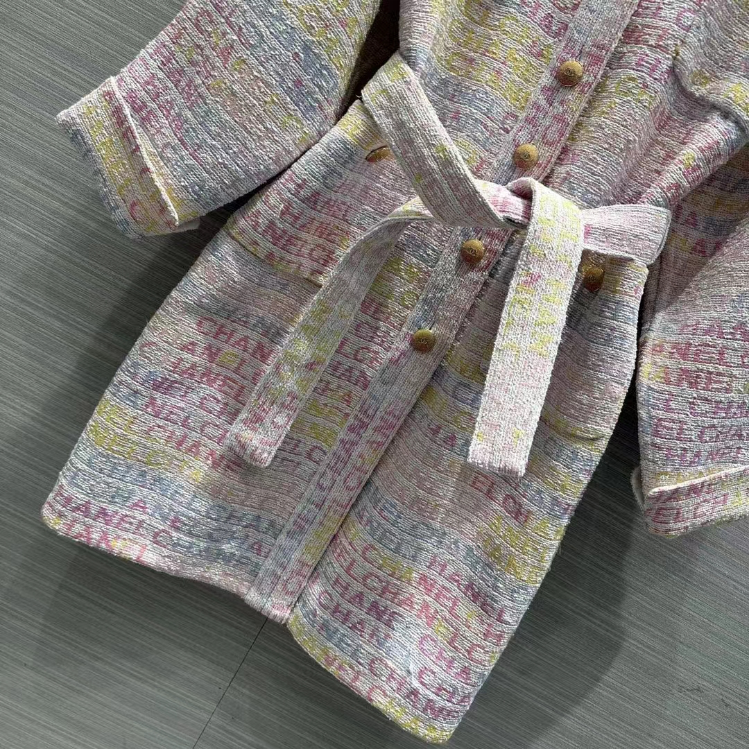 Chanel Women CC Coat Embroidered Cotton Wool Tweed Pink Yellow Ecru Blue Ref. P76296 V68251 NS965