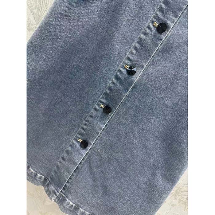 Louis Vuitton Women LV Velvet Accent Denim Dress Cotton Blue Regular Fit 1AFDDN