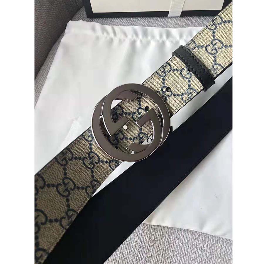 Gucci Unisex GG Supreme Belt with G Buckle in Beige/Blue GG Supreme Canvas