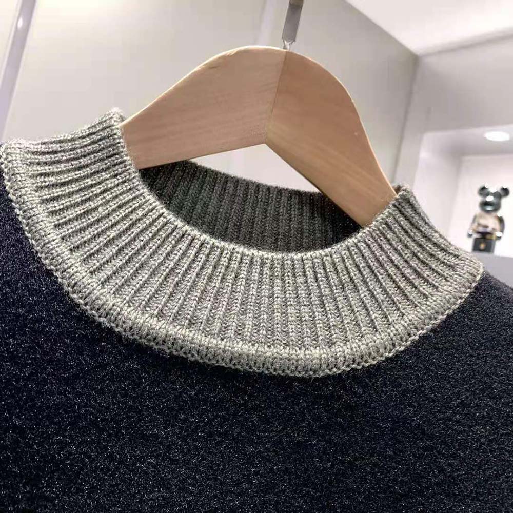 Fendi Men Black Wool Sweater with High Collar and Long Sleeves