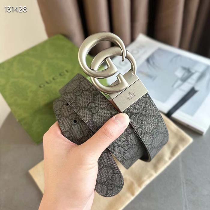 Gucci GG Unisex Marmont Reversible Belt Grey Black Supreme Canvas 3.8 CM Width