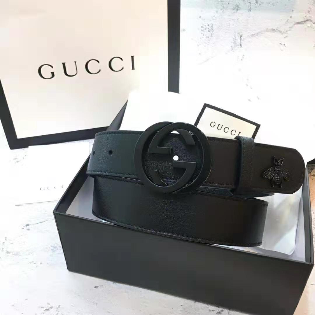 Gucci Unisex Leather Belt with Interlocking G in Black Leather