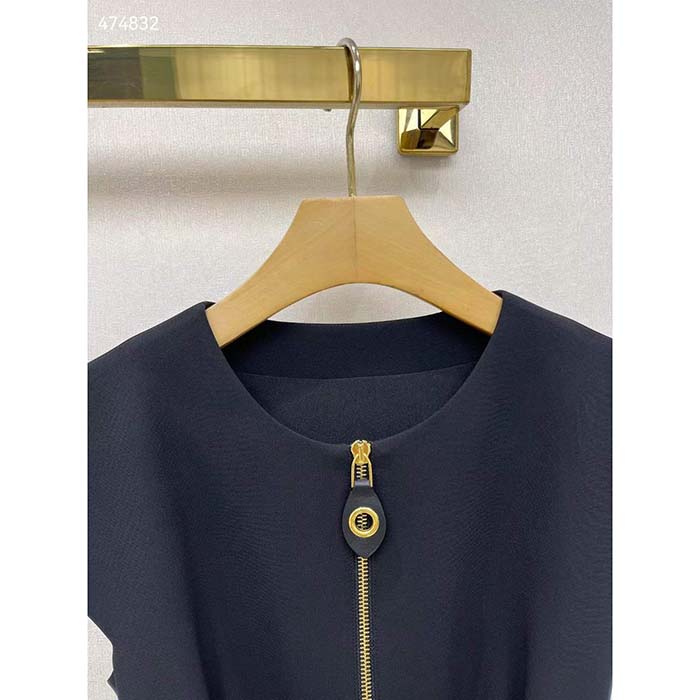 Louis Vuitton LV Women XXL Detail Cap Sleeve Dress Wool Black Regular Fit 1ABQR8