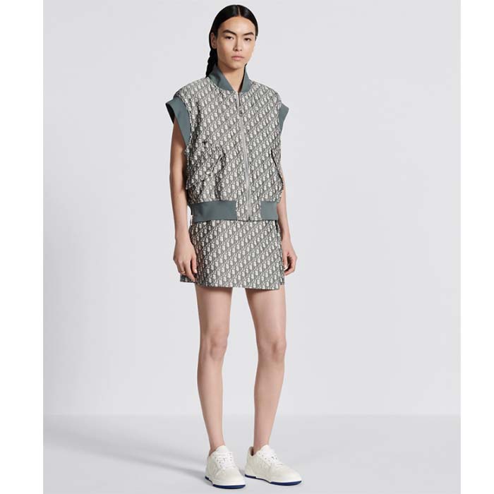 Dior CD Women Skort Gray Technical Taffeta Jacquard Dior Oblique Motif