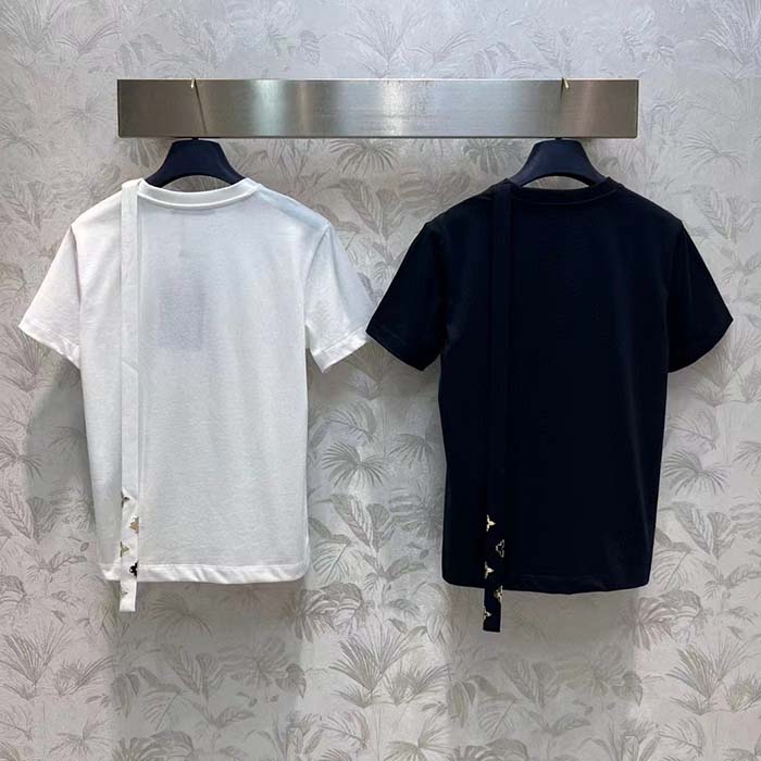 Louis Vuitton Women LV Monogram Accent Lavaliere T-Shirt Cotton White 1AC1MT