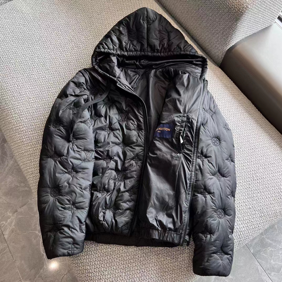 Louis Vuitton Women LV Monogram Quilted Hooded Blouson Regular Fit Allover Monogram Draw Cords Padded