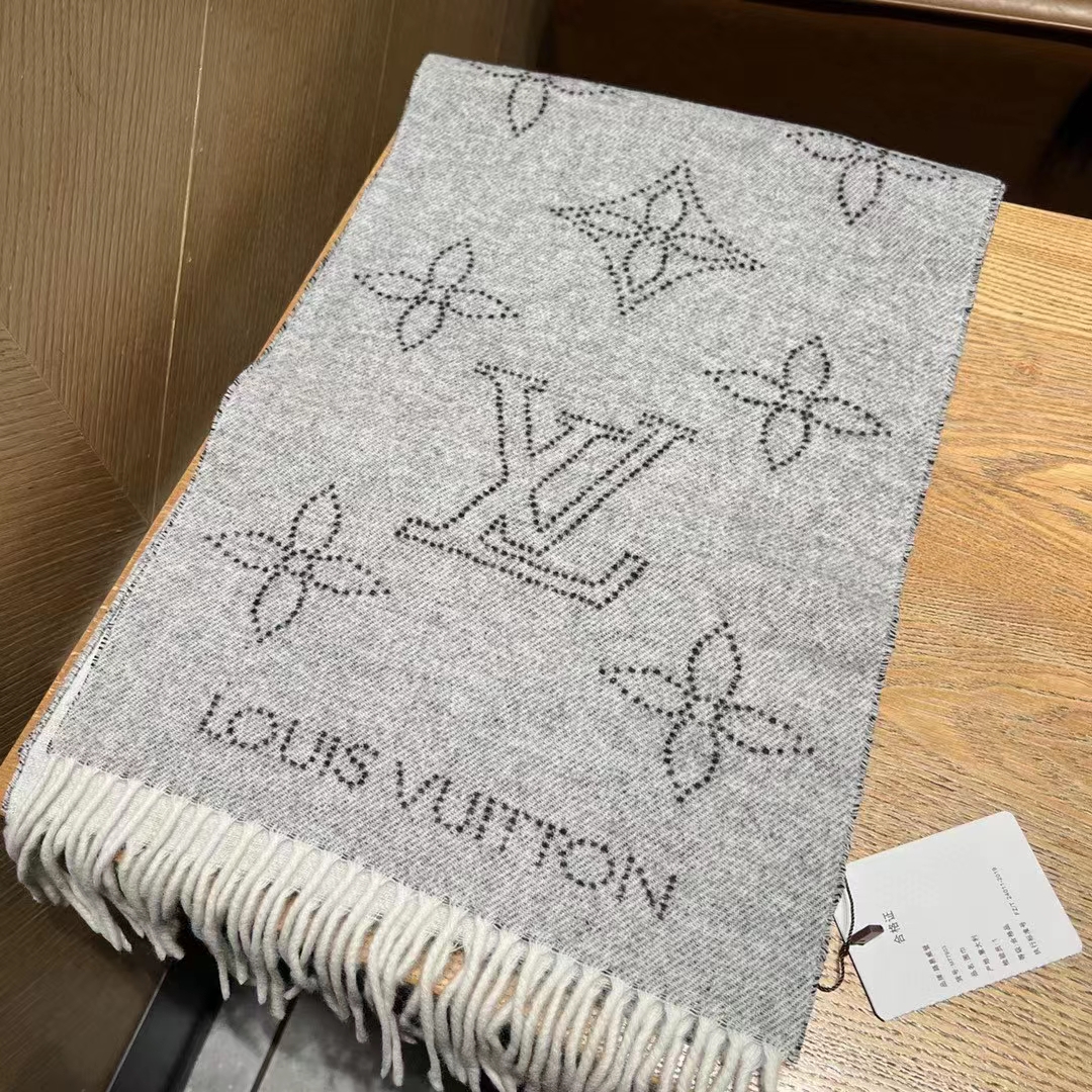 Louis Vuitton Unisex LV Mahina Flight Mode Scarf Cream Cashmere Wool M77903