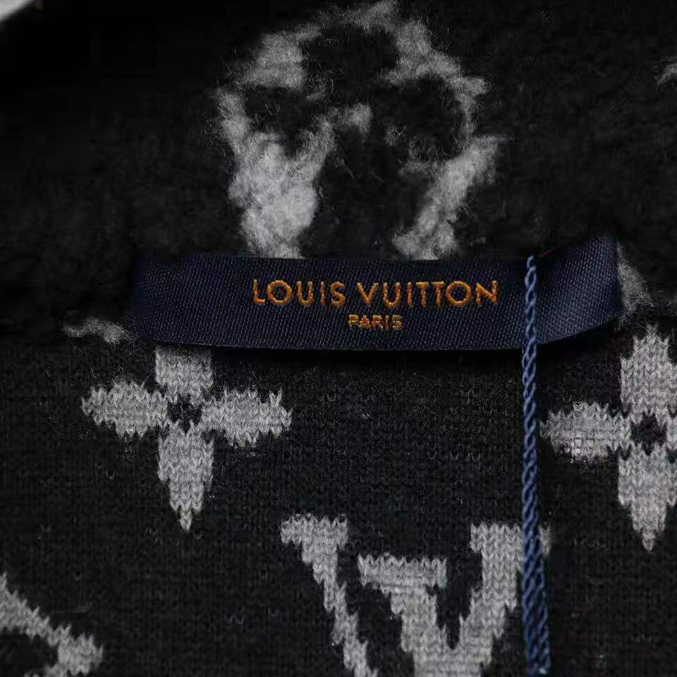Louis Vuitton Men Monogram Jacquard Fleece Zip-Through Jacket Polyester Black Slightly Loose Fit