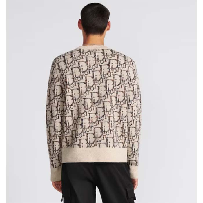 Dior Men CD Dior Oblique Sweater Beige Brown Wool Jacquard
