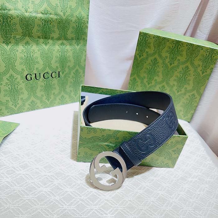 Gucci Unisex Blondie Wide Belt Black Maxi GG Leather G Buckle 4 CM Width