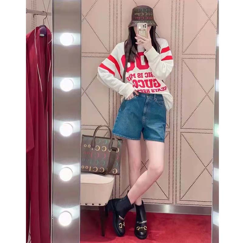 Gucci GG Women Gucci 100 Cotton Sweatshirt Off-White Heavy Felted Jersey