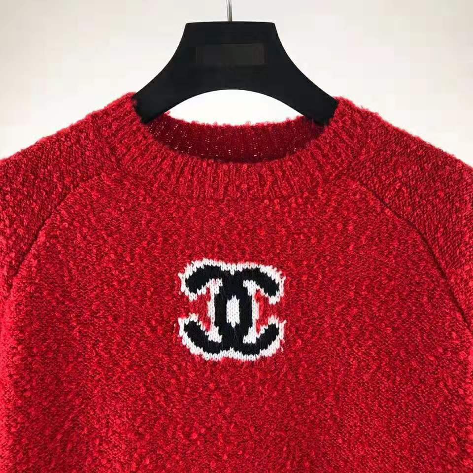 Chanel Women Pullover Wool and Mixed Fibers & Cashmere Sweater-Red