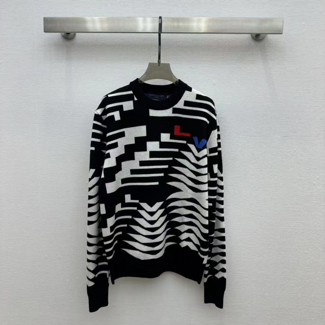 Louis Vuitton Men LV SKI Wool Pullover Regular Fit Fir Tree Jacquard Signature All Over