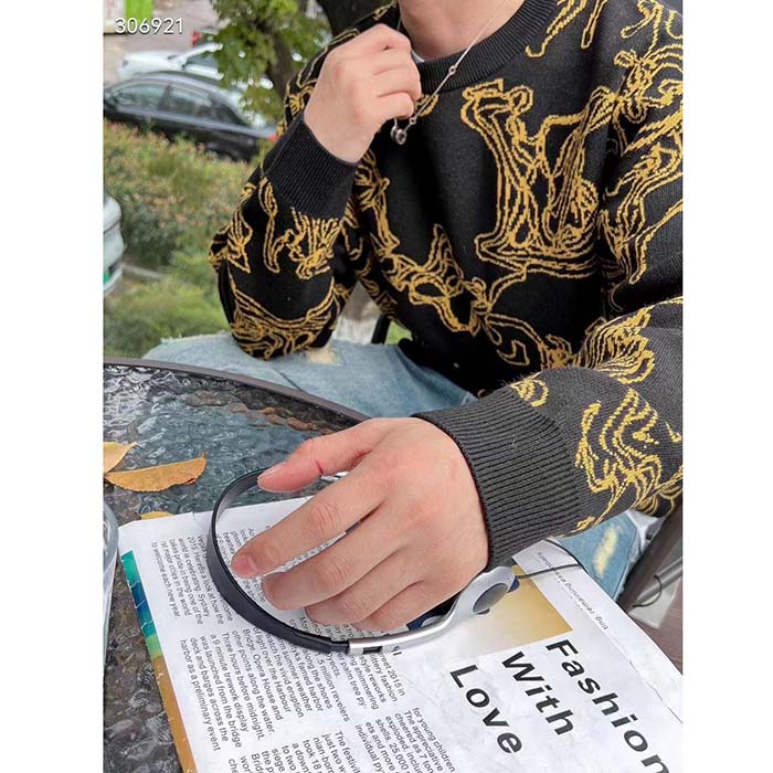 Louis Vuitton Men Monogram Cotton Crewneck Regular Fit Wavy Monogram Jacquard Black