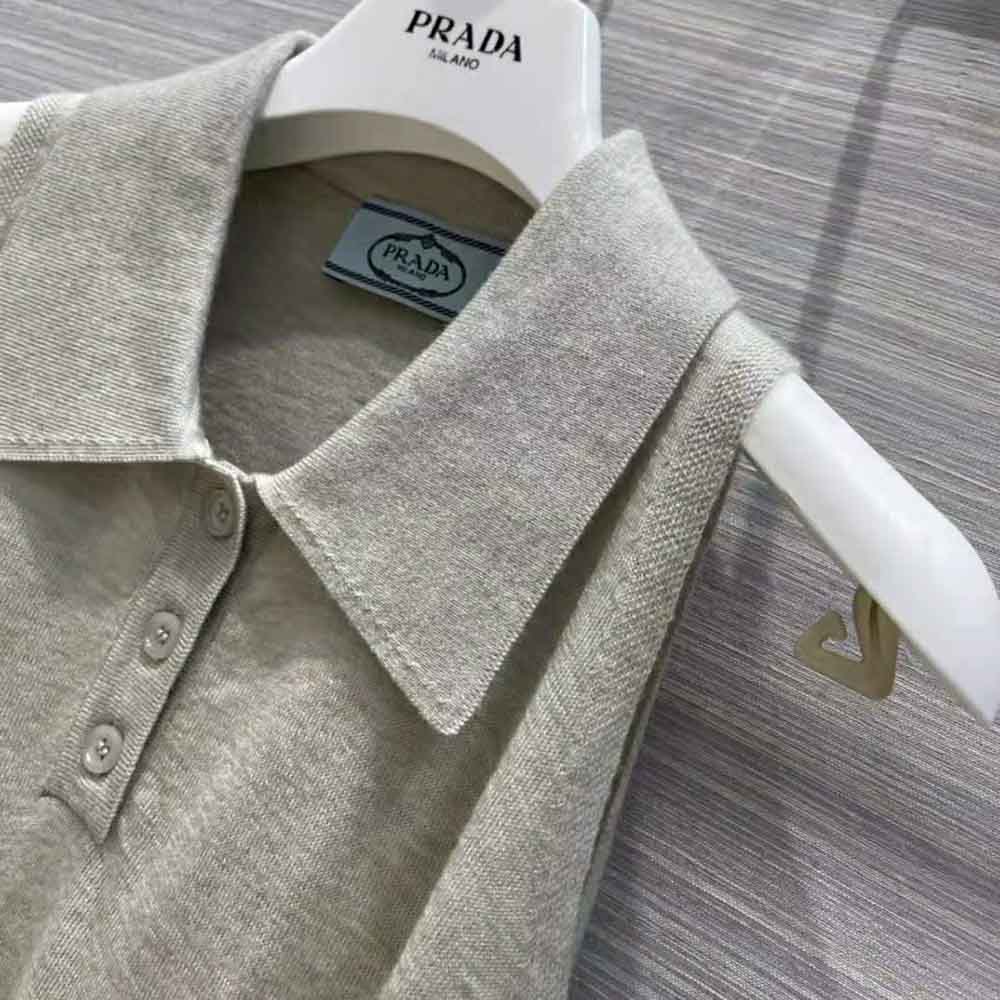 Prada Women Ribbed Knit Lurex Crop Top-Silver