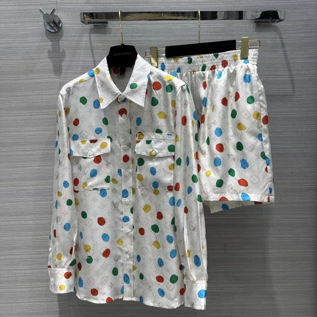 Louis Vuitton Women LV x YK Painted Dots Masculine Shirt Silk White Regular Fit