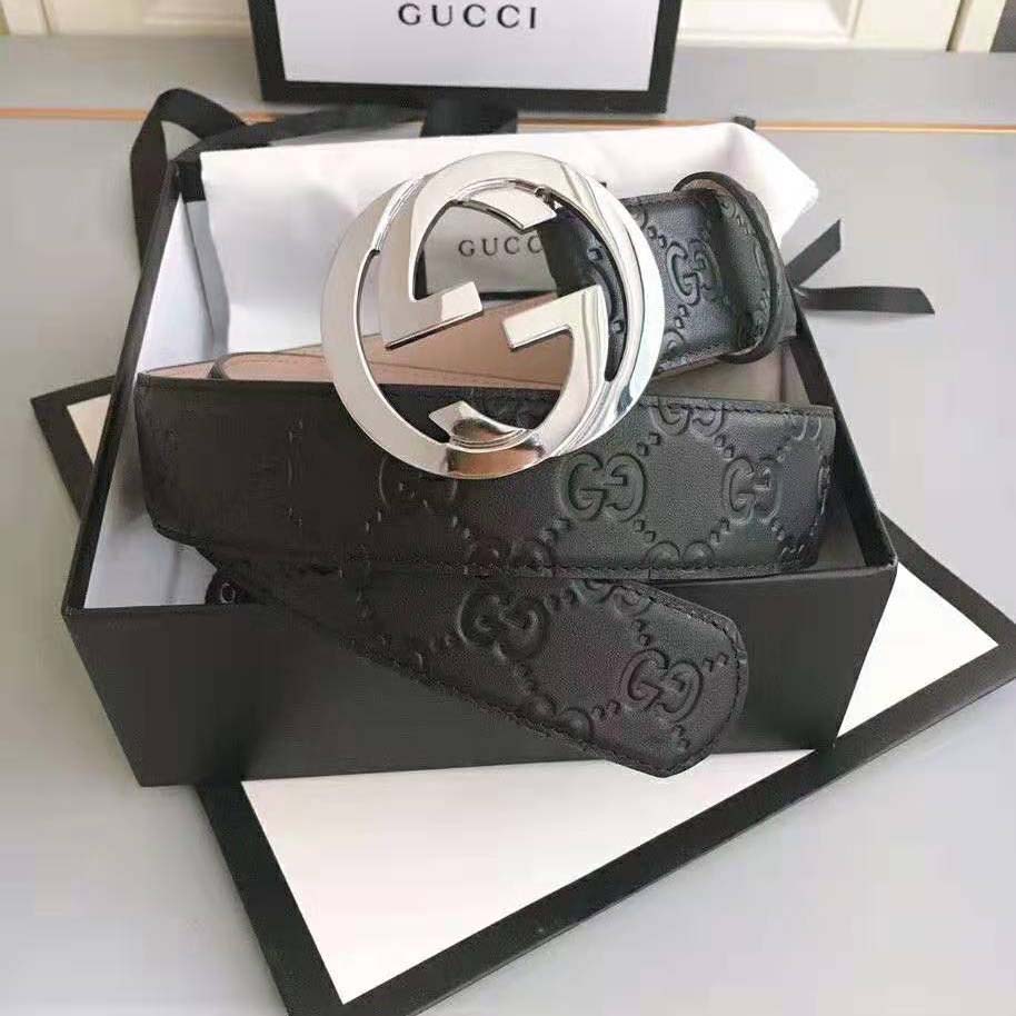 Gucci Unisex Gucci Signature Leather Belt-Black