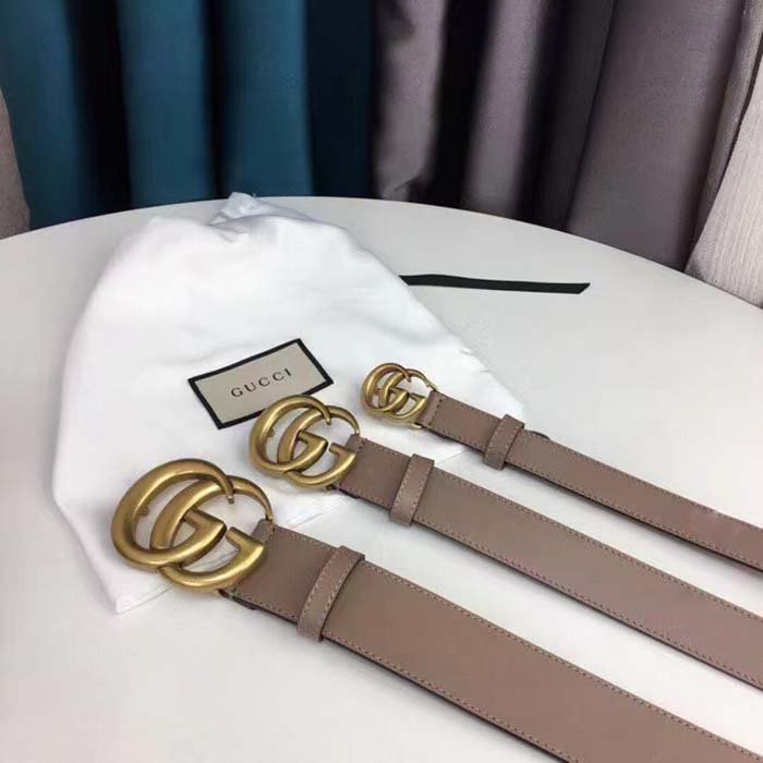 Gucci Unisex GG Thin Belt Double G Buckle Tan Leather 2 CM Width