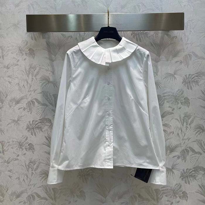 Louis Vuitton Women LV Fin Collar Shirt Cotton Optical White Regular Fit