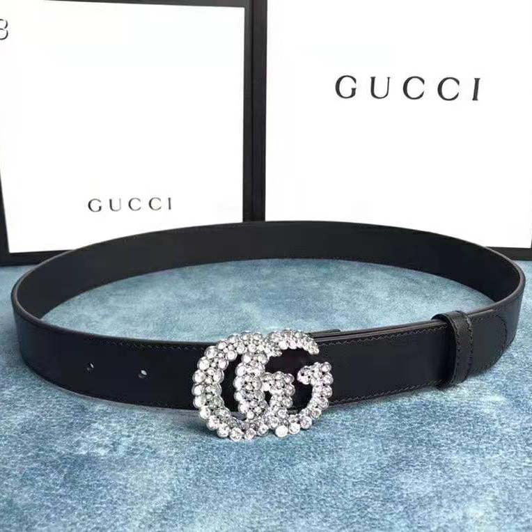 Gucci Unisex Leather Belt with Double G Buckle-Black