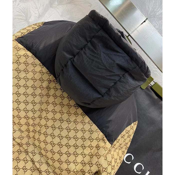 Gucci Men GG Canvas Bomber Jacket Camel Ebony Black Trim Lined Dropped Shoulder Padded